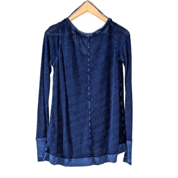 Free People Affogato Hacci Tunic Top Long Sleeve 0Tie Midnight Denim Blue Size S - Picture 5 of 13